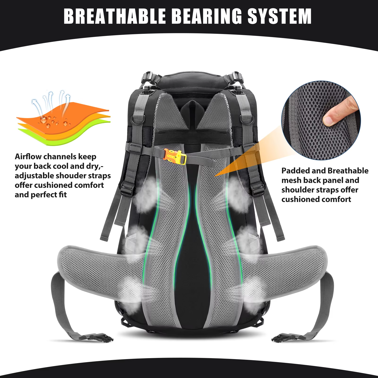 Mochila Lixada 50 litros para Montanhismo, Escalada, , Camping, Trekking com capa de chuva - Imagem 5