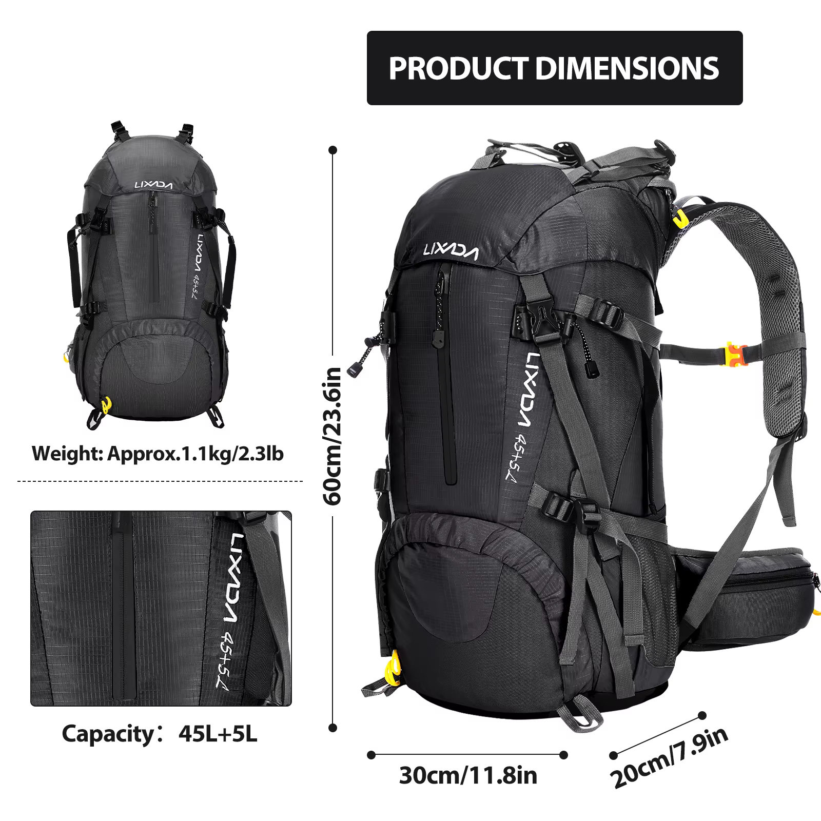 Mochila Lixada 50 litros para Montanhismo, Escalada, , Camping, Trekking com capa de chuva - Imagem 12